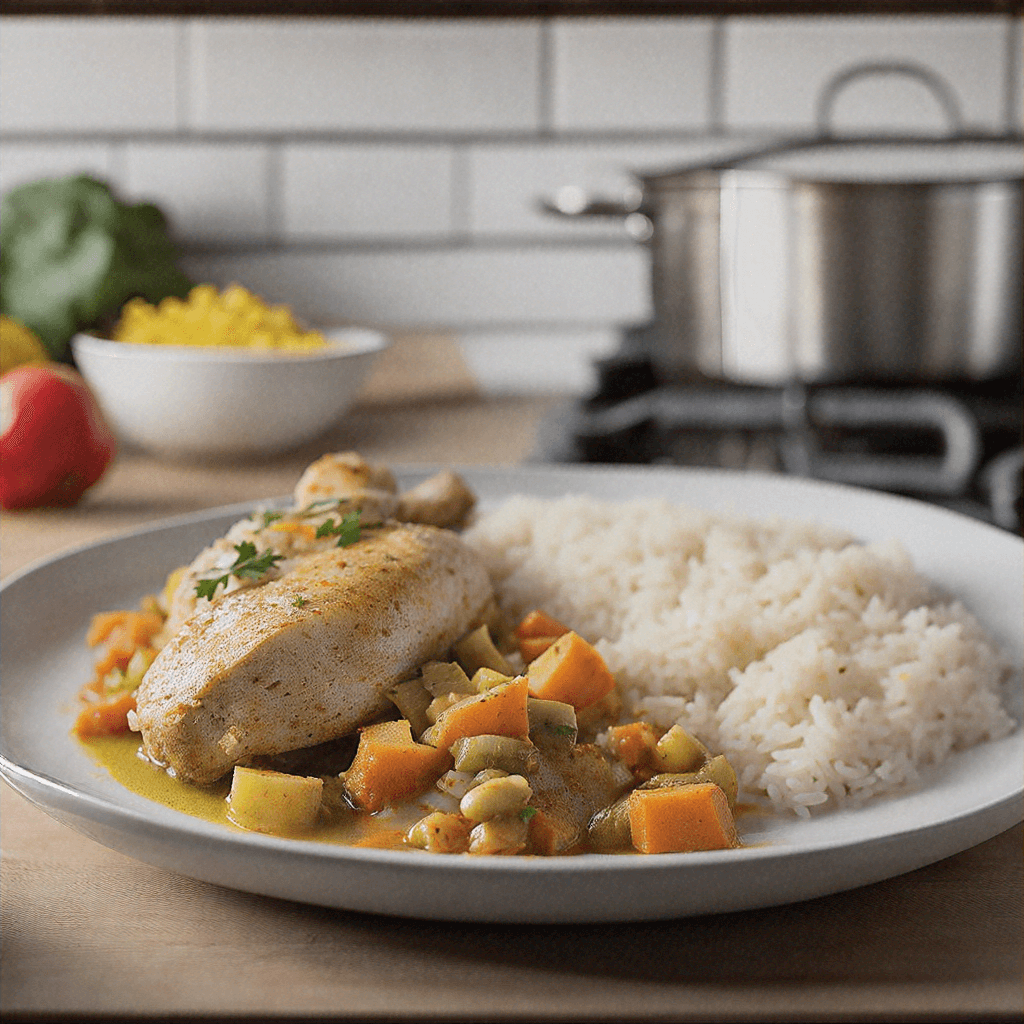 Frango ao Curry com Arroz de Couve-Flor Frango ao Curry com Arroz de Couve-Flor