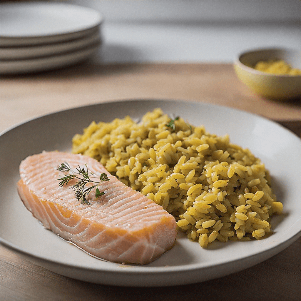 Filé de Peixe Assado com Brócolis e Arroz Integral Filé de Peixe Assado com Brócolis e Arroz Integral