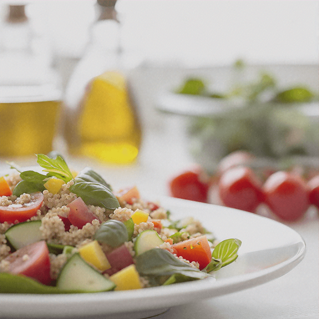 Salada Colorida com Quinoa e Frango Grelhado Salada Colorida com Quinoa e Frango Grelhado