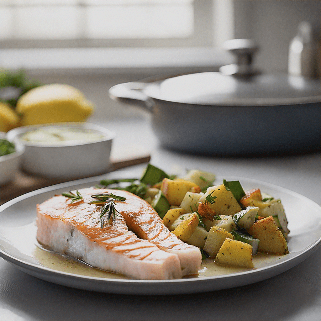 Peixe Assado com Batata-Doce e Brócolis no Vapor Peixe Assado com Batata-Doce e Brócolis no Vapor
